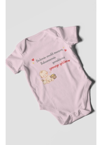 Morivokids Dedeye Ve Babaanneye Özel Kısa Kollu Bebek Body %100 Pamuk Bebe Pembe