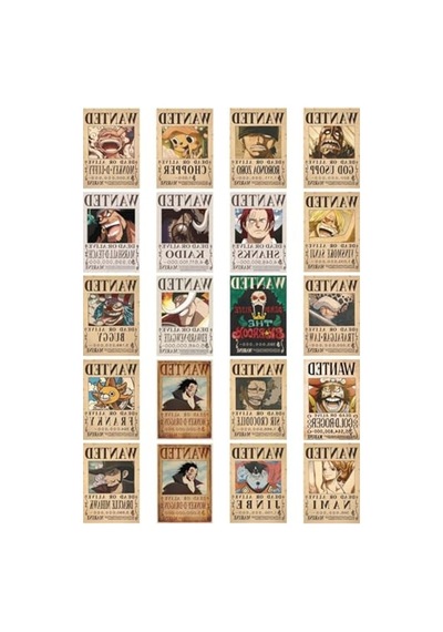 Düz Kesim Sticker Seti, One Piece Wanted Temalı, 20 Adet Abanoz