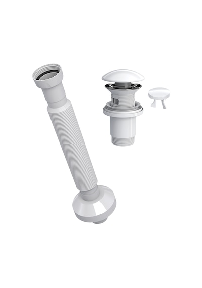 Suera Magic Pipe Körüklü Gider Borusu + Elixir Pop-up Set Parlak Beyaz - Taşma Delikli