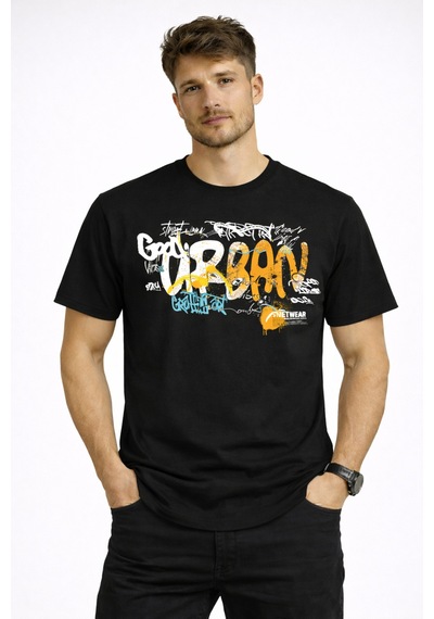 Herkesemoda Good Urban Yazı Detaylı Basic T-shirt Siyah
