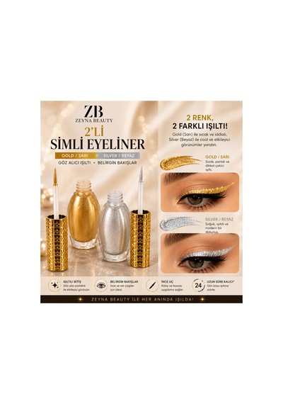 2'li Simli Eyeliner Sarı Beyaz Gold & Silver Beyaz - 292177545 Diğer