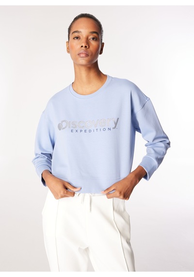 Discovery Expedition Mavi Kadın Bisiklet Crop Baskılı Sweatshirt D4wl-swt3010
