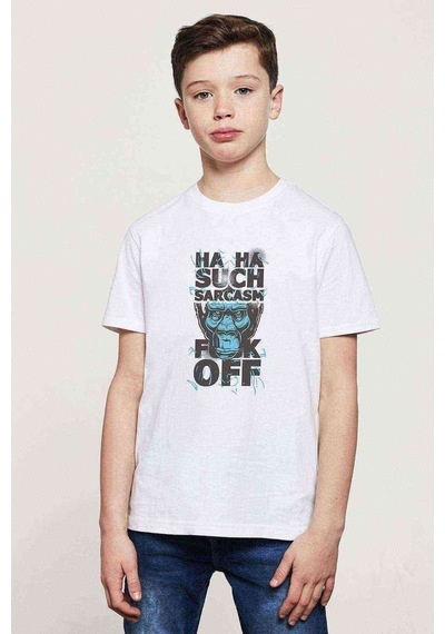 Tshirthane Sarcasm Baskılı Unisex Çocuk Beyaz T-Shirt