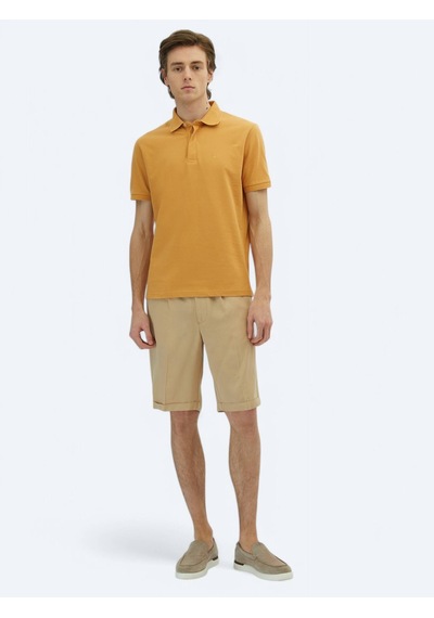Kip Safran Düz Polo Yaka %100 Pamuk T-shirt Safran
