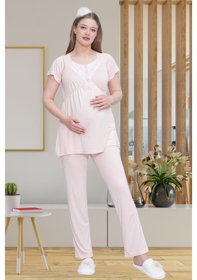 Mecit Pijama Mecit 6203 Pembe Sabahlıklı Lohusa Pijama Takımı