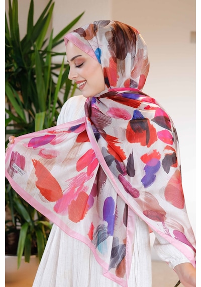 Mimiyum Nayf İpek Şal Pastel Desen - Pembe