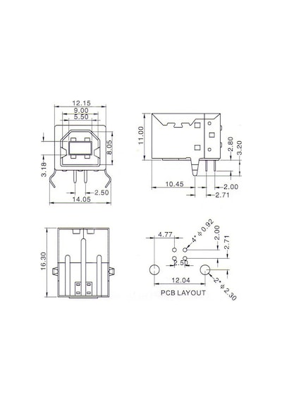 Ic-262 Usb 2.0 B Konnektör 90c Dişi Usb Type-b Connector