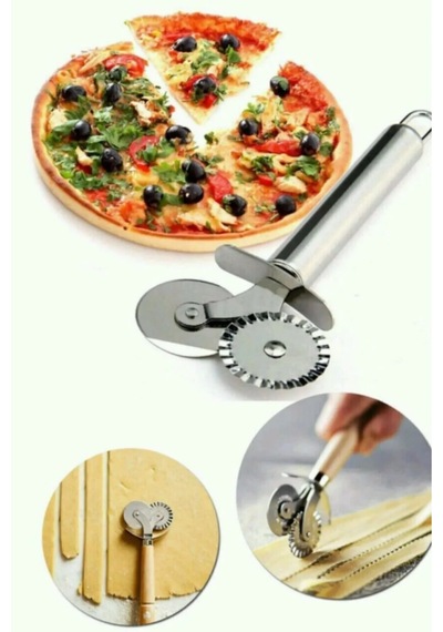 Çift Başlı Metal Saplı Pizza Kesici Hamur Ruleti Krom