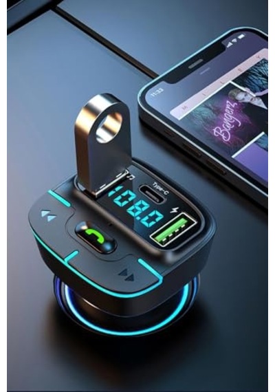 Araç Fm Transmitter 5.3 Bluetooth Araç Kiti Usb Type-c Hızlı Şarj Çıkışlı Çakmaklık Girişli F9 10"