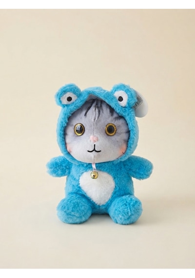 Peluş Şapkalı Kedi 30 Cm-mavi