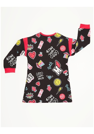 Denokids Mushi Good Vibes Kız Elbise Siyah