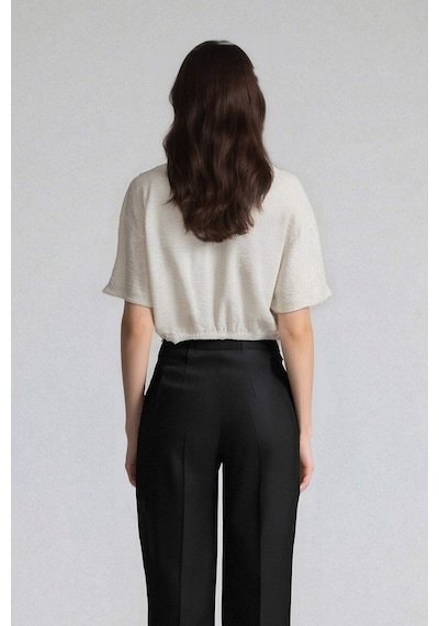 Defacto Cropped Fit Gömlek Yaka Keten Görünümlü Kısa Kollu Bluz C7799ax25spwt32 Beyaz