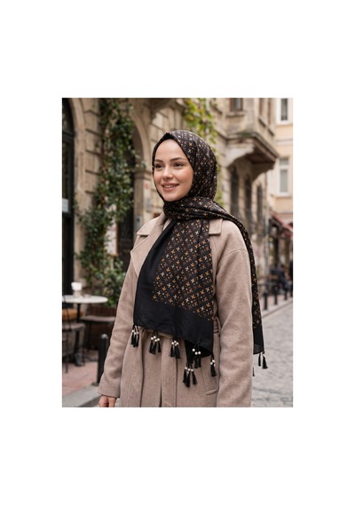 Umttrend Pamuklu Boncuklu Yazma Siyah