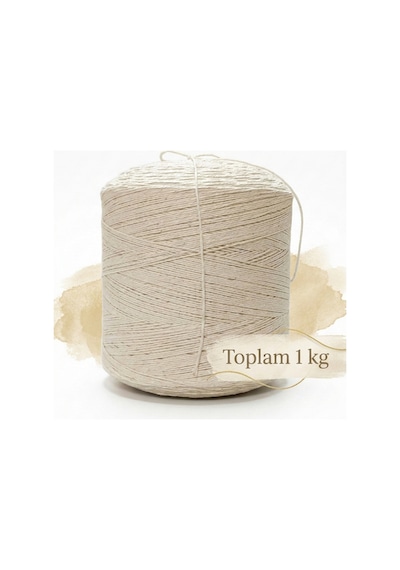 1 Kg Pamuklu El Örgü İpi Runner İpi- Koton İp- Punch İpi- Motif İpi Krem Rengi 1000 Gr
