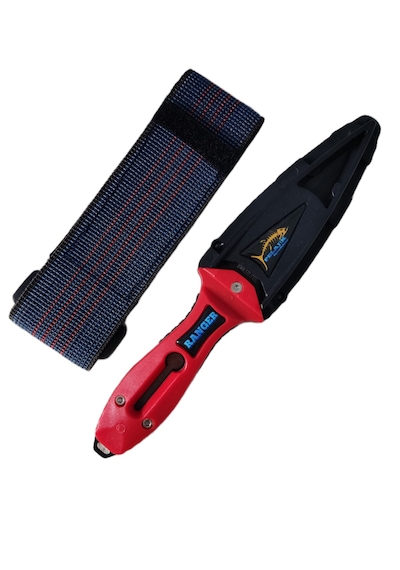 Pelajik Ranger Pro Kol Bandı Dalış Bıçağı Şiş Kakıçlı Paslanmaz Çelik Zıpkıncı Bıçağı Kırmızı