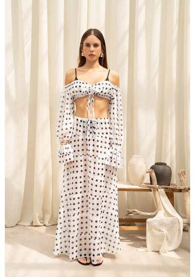 Mai Collection Samos Puantiyeli Ekru Crop Etek Takım