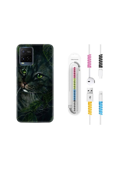 Vivo V21 Kılıf Kablo Koruyuculu Flowers Cat 1345