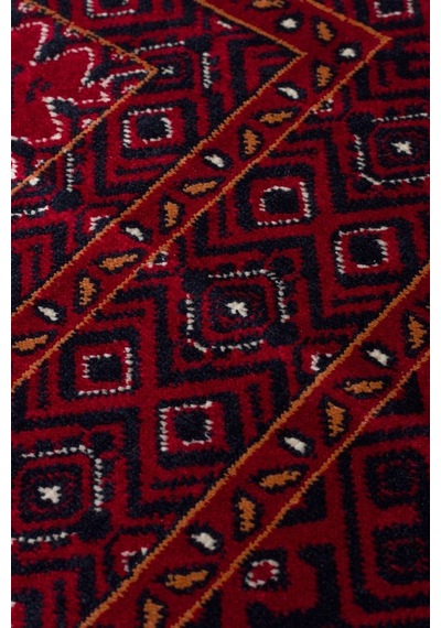 Eko Halı Herat Her 02 Red Afgan Desenli Viskon Sıkı Dokuma Kaymaz Tabanlı İnce Makine Halısı Kırmızı