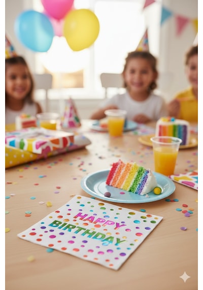 Peçete Varaklı Happy Birthday Yazı Beyaz Üst Rengarenk