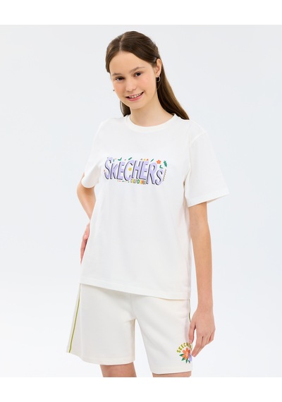 Skechers G Graphic Tee Regular T-shirt Büyük Kız Çocuk Beyaz Tshirt Sk2610023-3855 Beyaz