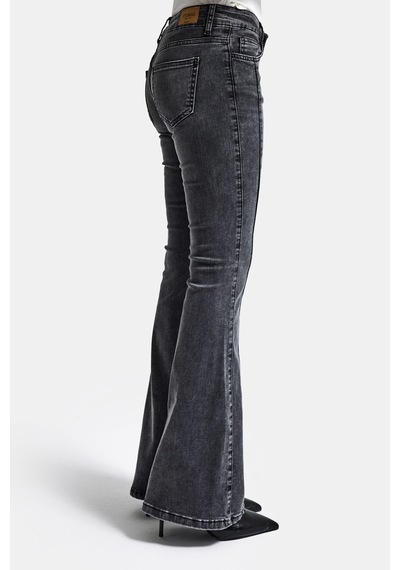 Itsbasic Kadın Antrasit 4s6-14 Swl Mid Rise Flare Fit Kemer Detaylı Esnek Kumaş Denim Jean