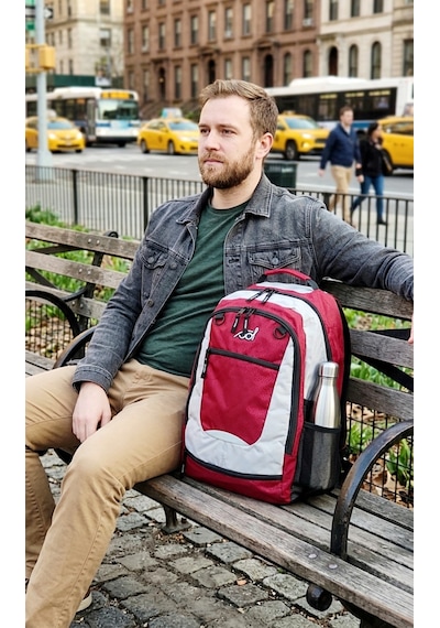 Sol - Venture Gündelik Seyahat Unisex Sırt Çantası Kan Kırmızı Gri