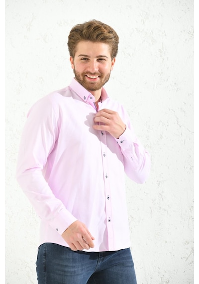 Slim Fit Uzun Kol Oxford Hediye Kutulu Kolay Ütülenebilir Erkek Gömlek - Pembe-1503
