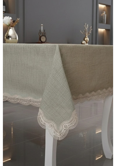 Efes Keten Polyester Kumaş Yeşil Masa Örtüsü Dikdörtgen 150x210 Cm 1314 Yeşil