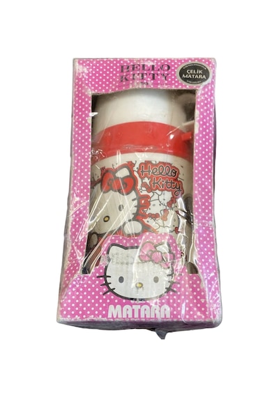 Hello Kitty Çelik Matara Suluk Kırmızı Beyaz Hello Kitty Baskılı Çocuk Su Şişesi Okul Matarası Diğer