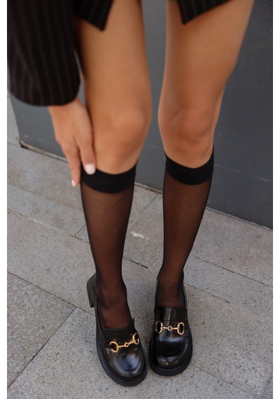 Selin Shoes Hily Gold Aksesuar Detay Kadın Loafer- Siyah