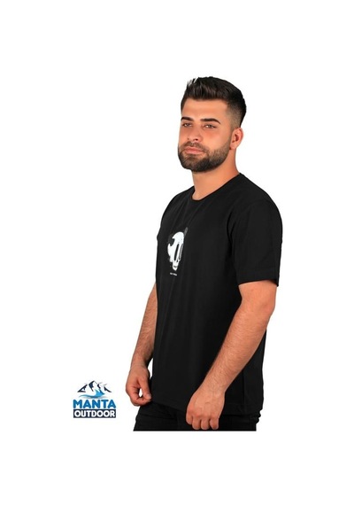 Manta Mnt 2307-1 Kuru Kafa Baskılı Erkek T-shirt-23622 Siyah