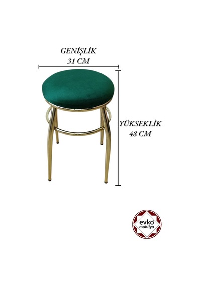 Evko Mobilya Tabure, Bar Taburesi, 2'li Tabure, Gold Ayaklı-yeşil