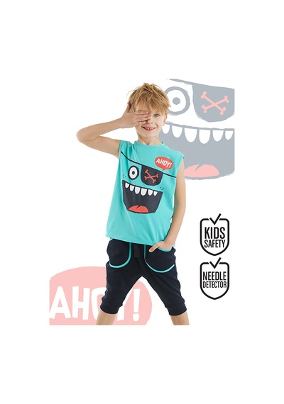 Denokids Ahoy Erkek Çocuk T-shirt Kapri Takım Çok Renkli