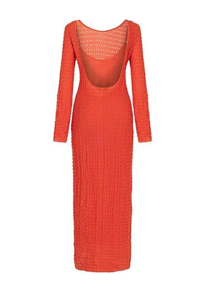 Nocturne Oversize Maxi Elbise - Uzun Kol - Minimalist Stil Kırmızı