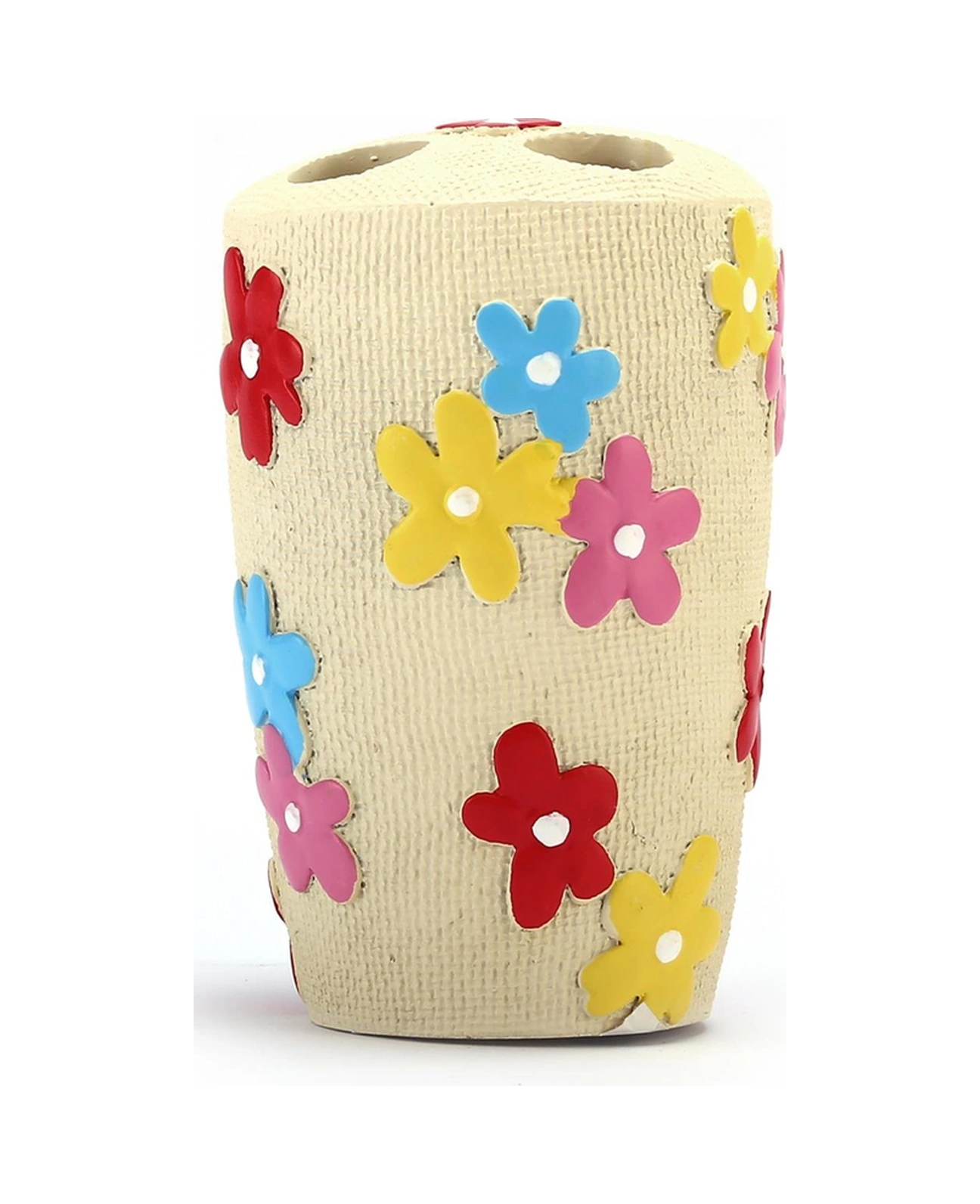 2 Adet Diş Fırçalık Renkli Papatyalı Poliresin 5x5x11cm Banyo Seti Çok Renkli
