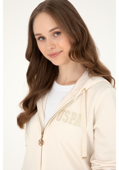 U.S. Polo Assn. Kadın Krem Kapüşonlu Sweatshirt 50289545-VR071
