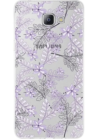 Samsung Galaxy A9 Pro Uyumlu Kapak Floral Lila Tasarımlı Şeffaf Silikon Kılıf