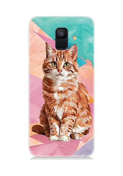 Samsung Galaxy A6 Uyumlu Renkli Kedi Desenli Silikon Kılıf