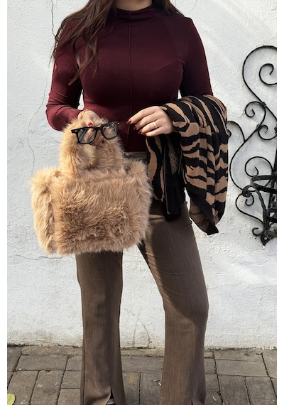 La'Graccio Paris Lagraccio Paris Kadın Havanna Peluş El Ve Çapraz Çanta Peluş Vizon
