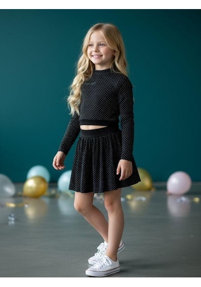 Zekids Kız Çocuk Işıltılı Bluz Tül Etekli Takım-16408 Siyah