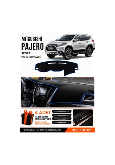 Mıtsubıshı Pajero Sport 2015-sonrası Uyumlu Torpido Örtüsü, Torpido Kılıfı - Siyah Mavi