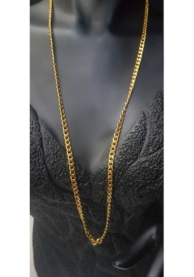 Vog Unisex Vip Çelik Altın Görünümlü 4 Mm Gürmet Model Zincir Kolye Sarı