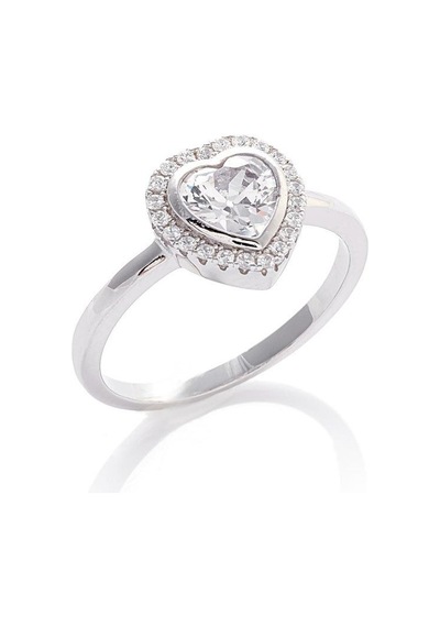 Bayan Swarovski Detay Kalp Model Gümüş Yüzük