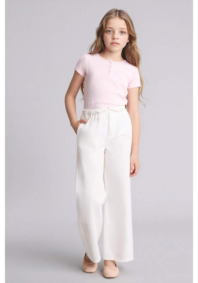 Defacto Wıde Leg Düz Paça Gabardin Pantolon Kız Çocuk G0604a826smwt34 Beyaz-wt34