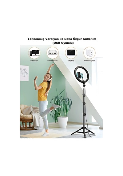10"inç Ring Light Youtuber Tiktok Çekim Işıklı Telefon Tutucu Influencer Makyaj Işığı 2.10 M Beyaz
