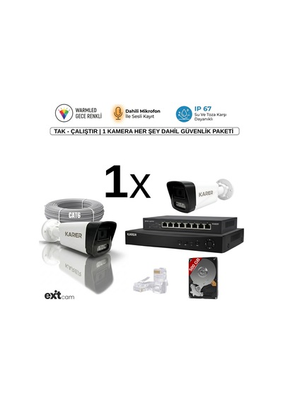1'li Ip-5mp-poeli-sesli -gece Renkli- Su Geçirmez- Full Hd-500gb-güvenlik Kamera Seti