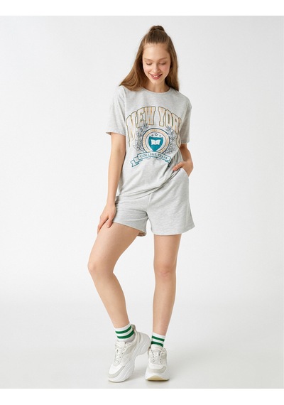 Koton Beli Lastikli Cepli Şort Gri Melanj 2yal28079ık
