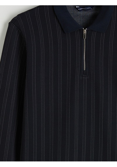 Lcwaıkıkı Classic Lacivert Polo Yaka Çizgili Erkek Sweatshirt