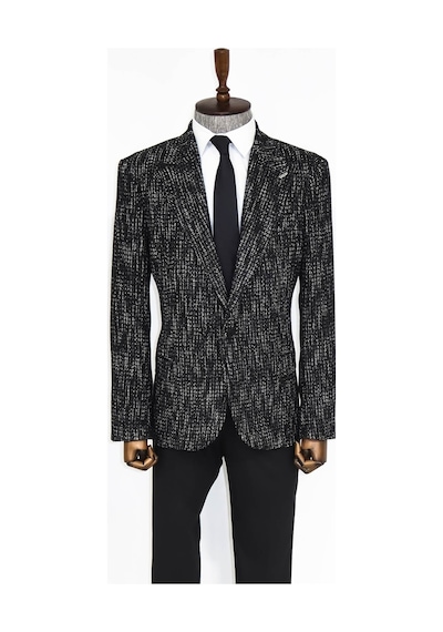Wessi Desenli Slim Fit Spor Siyah Erkek Ceket - Wessi Siyah