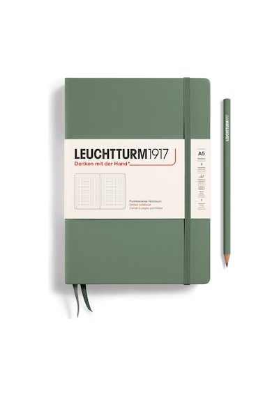 Leuchtturm1917 Not Defteri Orta Boy A5 , Sert Kapak, 251 Numaralandırılmış Sayfa, Noktalı, Zeytin Yeşili Yeşil
